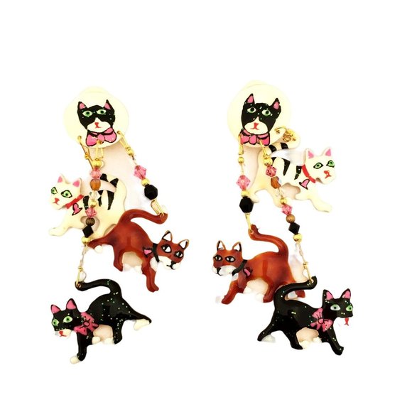 Lunch at the Ritz Earrings Kitty Cat Kitties Whimsical Jewelry - Picture 1 of 6